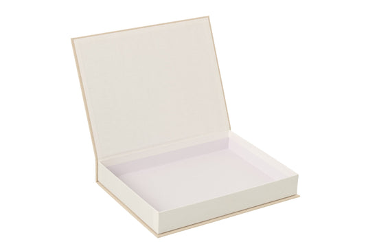 Set van 4 doos boek stof ecru/zwart