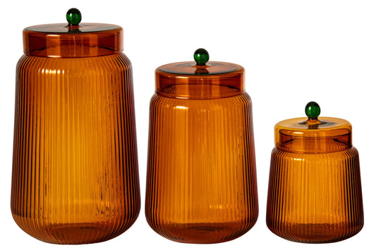 Set of 3 glass storage jars orange/warm yellow