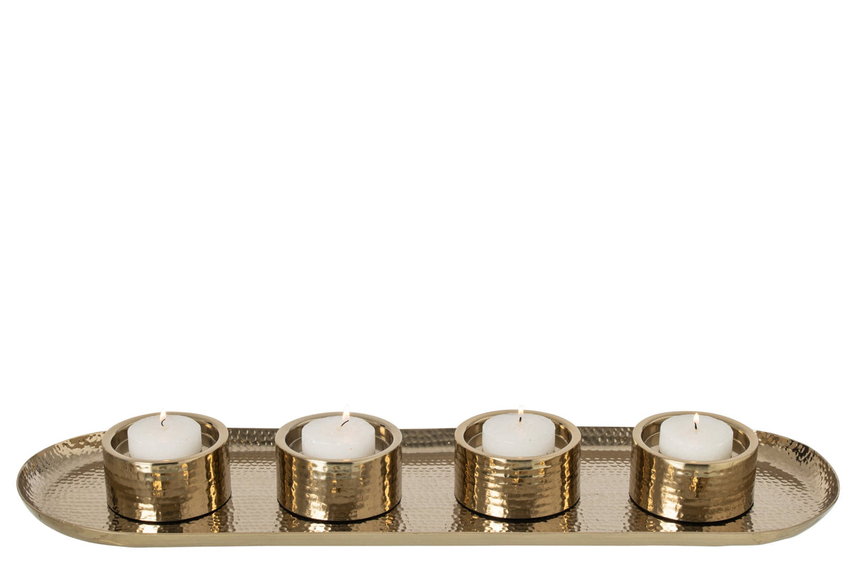 Kaarshouder With Tray Ovaal Staal Goud
