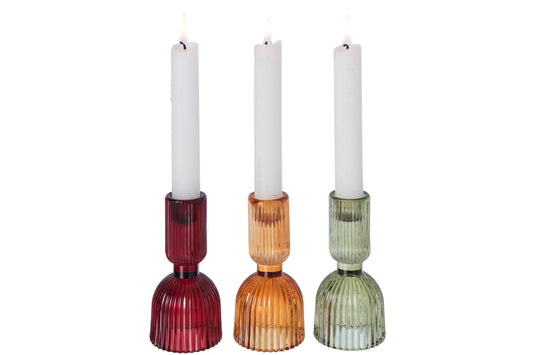 Kaarshouder Glas Oranje/Donkerrood Assortiment Van 3