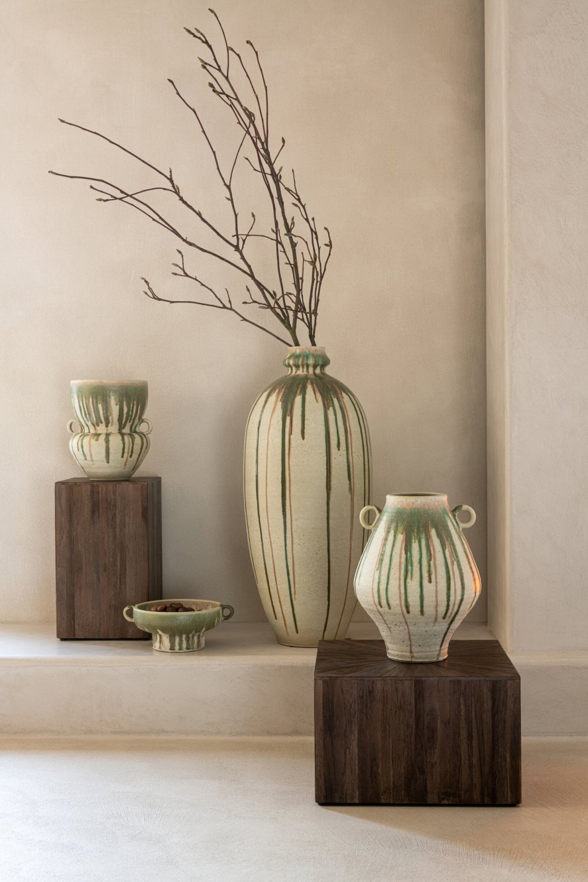 Decorative Tray Ceramic Olive/Light Beige