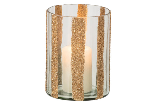 Kaarshouder Lea Cilinder Gestreept Glas Goud/Transparant Large