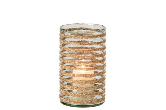 Kaarshouder Leo Cilinder Gestreept Glas Goud/Transparant Medium
