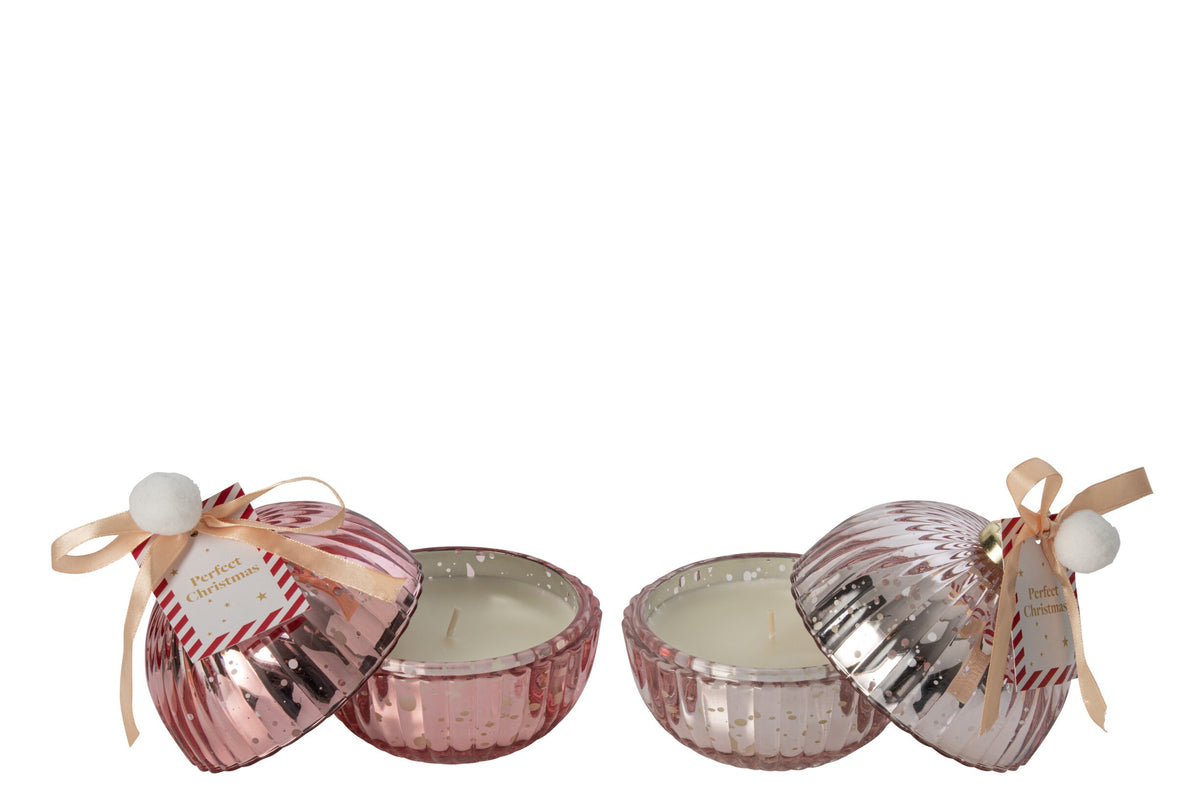 Kaars Kerstbal Glas Lichtroze/Oudroze Medium Assortiment Van 2