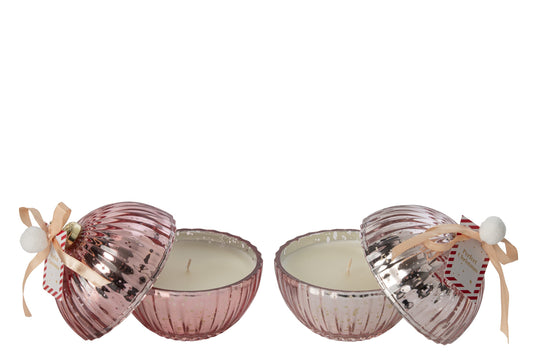 Kaars Kerstbal Glas Lichtroze/Oudroze Large Assortiment Van 2