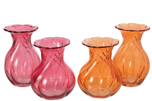 Vase Relief Glass Orange/Fuchsia Large Assortment Of 2