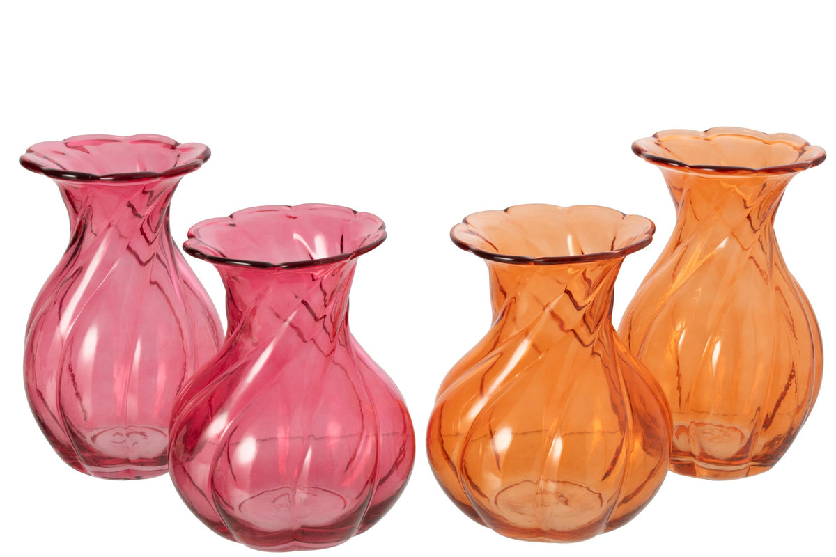 Vase Relief Glass Orange/Fuchsia Large Assortment Of 2