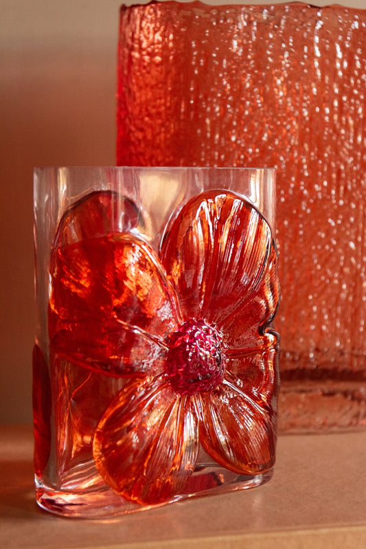 Vase Flowers Glass Orange/Fuchsia Small Assortment Of 2