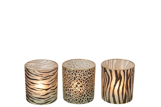 Theelichthouder Wild Cilinder Glas Camel/Zwart Small Assortiment Van 3