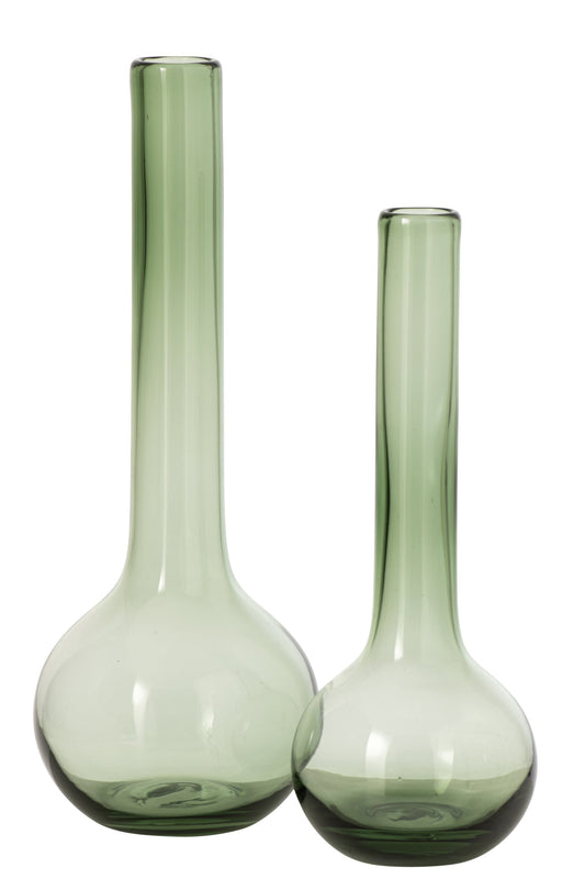 Vase Round Base Flask Glass Green Large