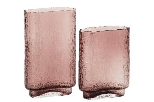 Vase Rectangle Relief Glass Burgundy Large