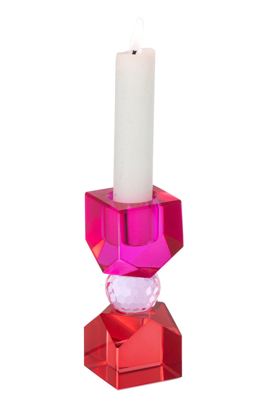 Kaarshouder Glas Kerstrood/Fuchsia Extra Small