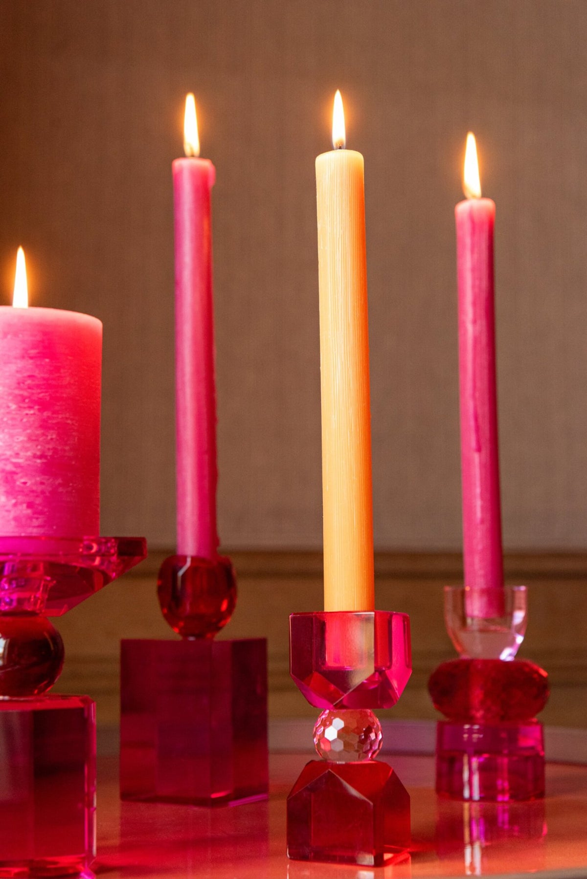 Kaarshouder Glas Kerstrood/Fuchsia Extra Small