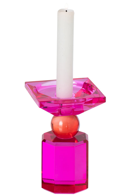 Kaarshouder Glas Kerstrood/Fuchsia