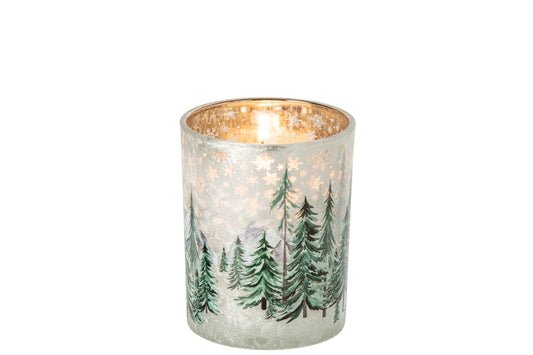 Kaarshouder Chrismas Tree Glas Wit/Donkergroen Medium