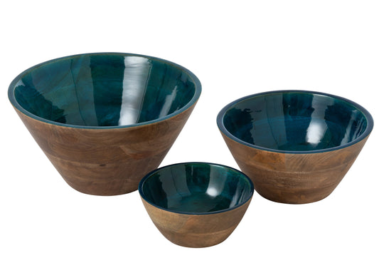 Kom mango hout petrol/naturel groot