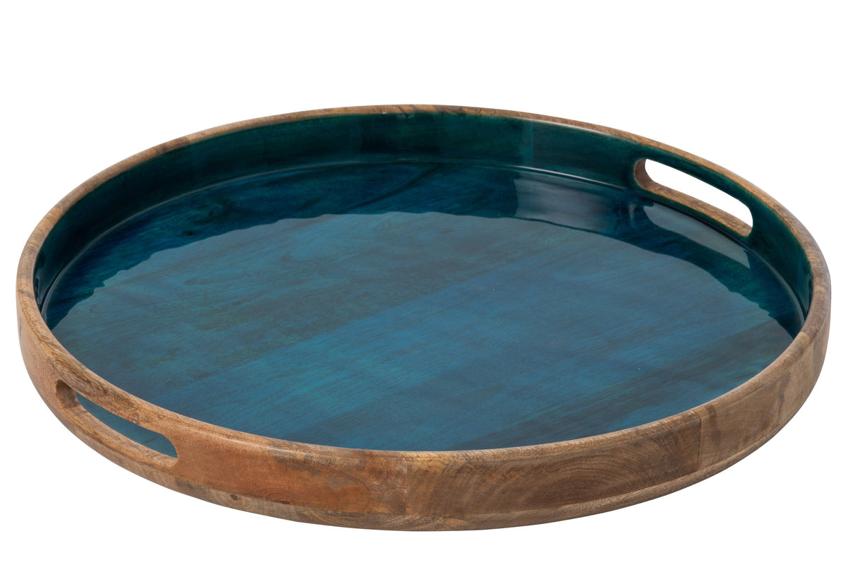 Dienblad mango hout petrol/naturel