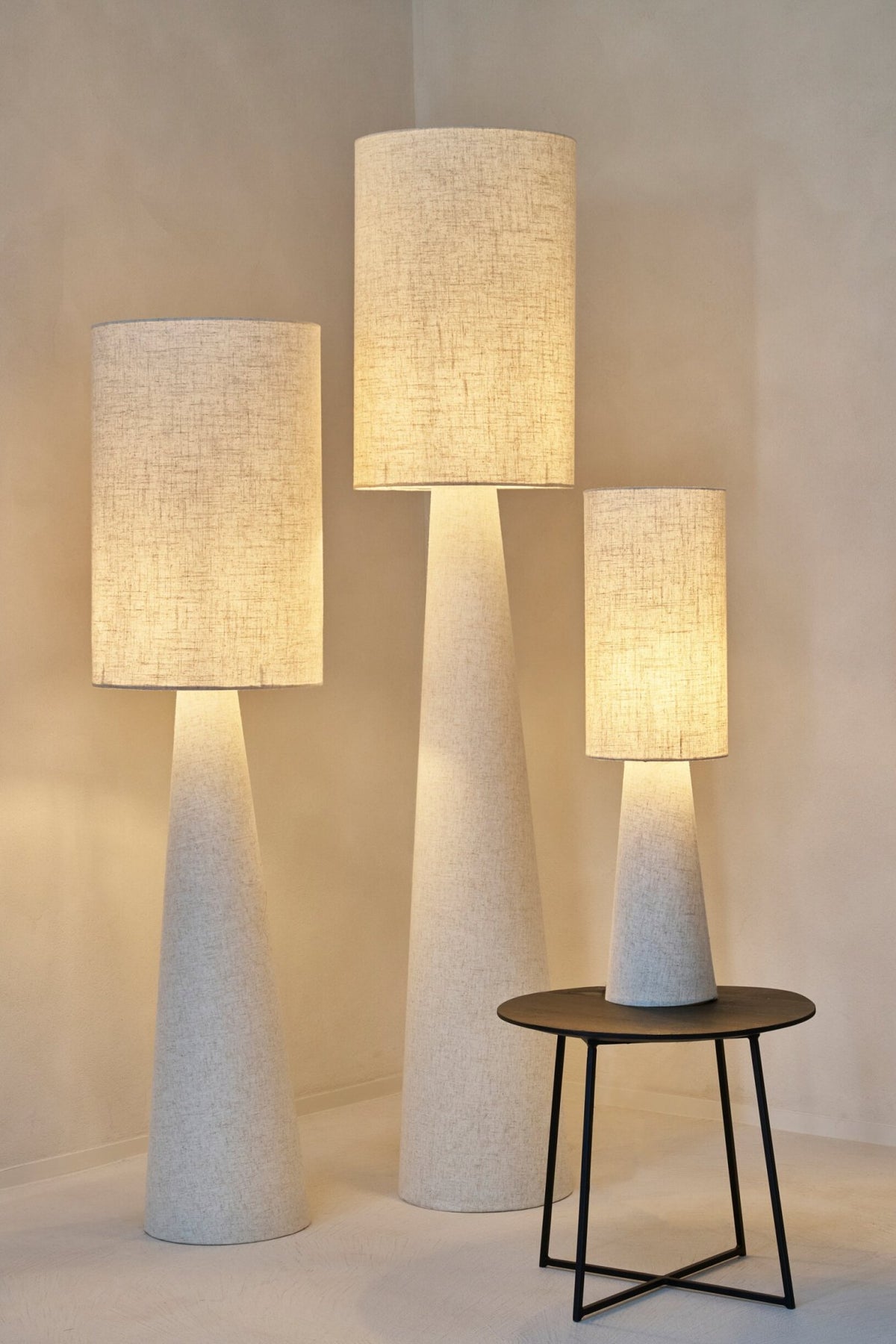 Small beige fabric table lamp