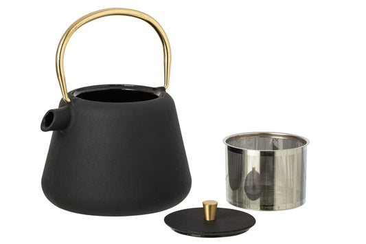 Theepot gietijzer zwart/goud