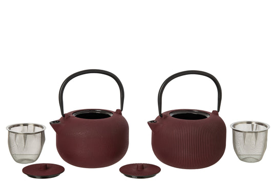 Theepot gietijzer donkerrood assortiment van 2