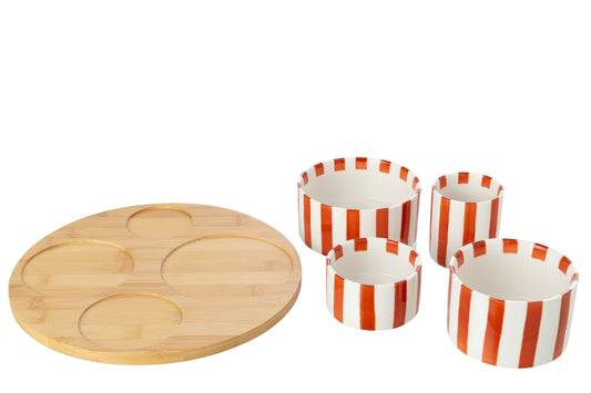 Striped stoneware aperitif set cognac/white