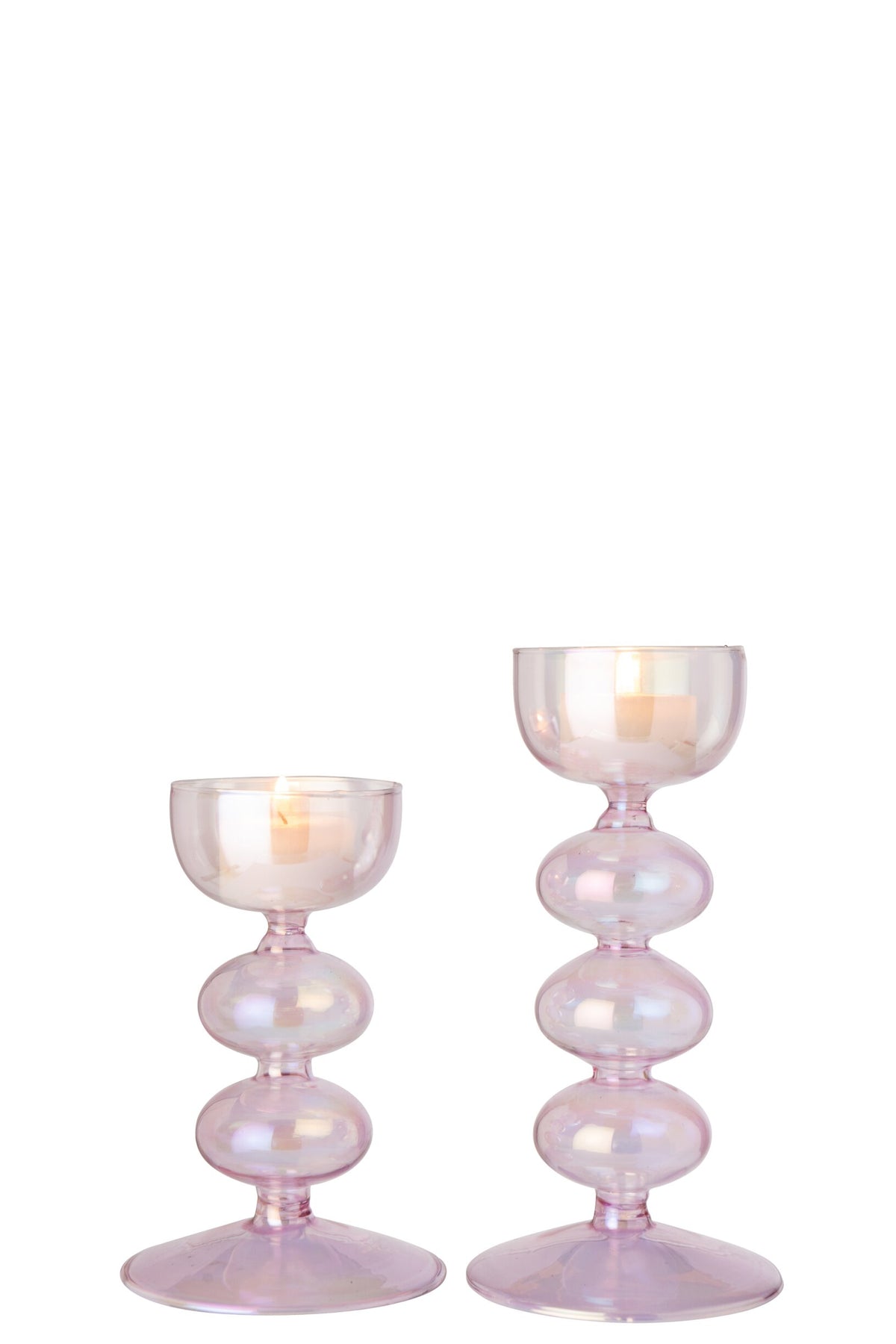Set Van 2 Theelichthouder Pareleffect Glas Lichtroze