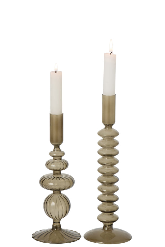 Set Van 2 Kaarshouder Glas Olijfgroen