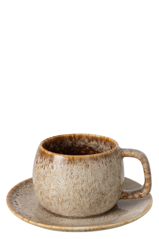 Set van 4 koffiekop + schotel porselein taupe