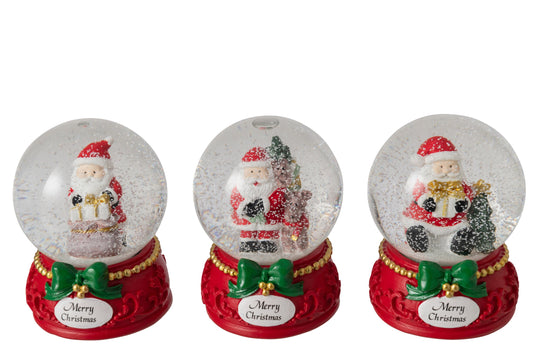 Water Globe Santa Claus Polyresin Green/Red Large Assortment Of 3