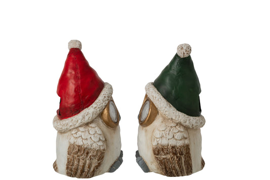 Owl Christmas Hat Magnesium Green/Red Small Assortment Of 2