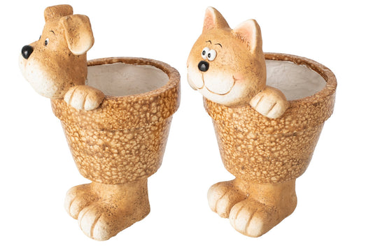 Dog + Cat In Pot Magnesium Caramel Assortment Of 2