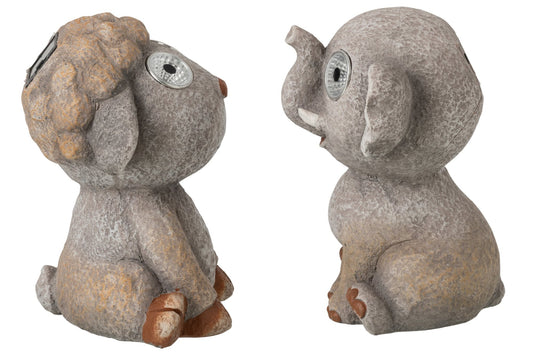 Elephant + Sheep Solar Polyresin Grey Assortment Of 2