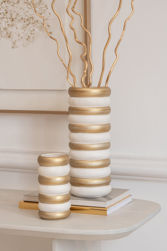 Set Of 3 Vase Porcelain Gold/White