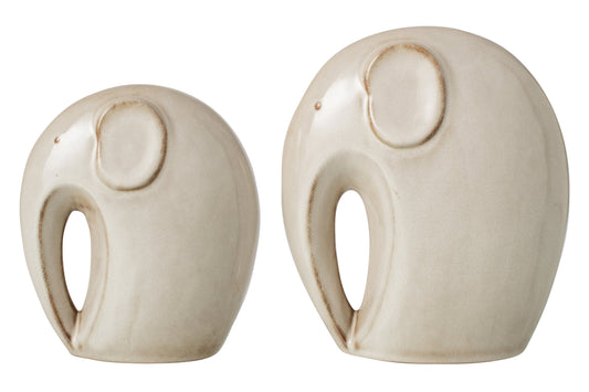 Set Of 2 Elephant Porcelain Beige