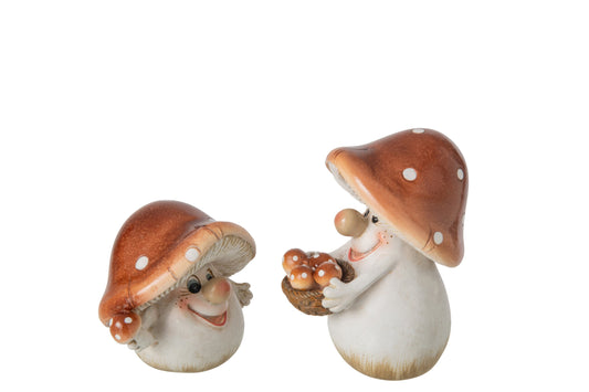 Mushroom Polyresin Brown/White Small Assortment Of 2