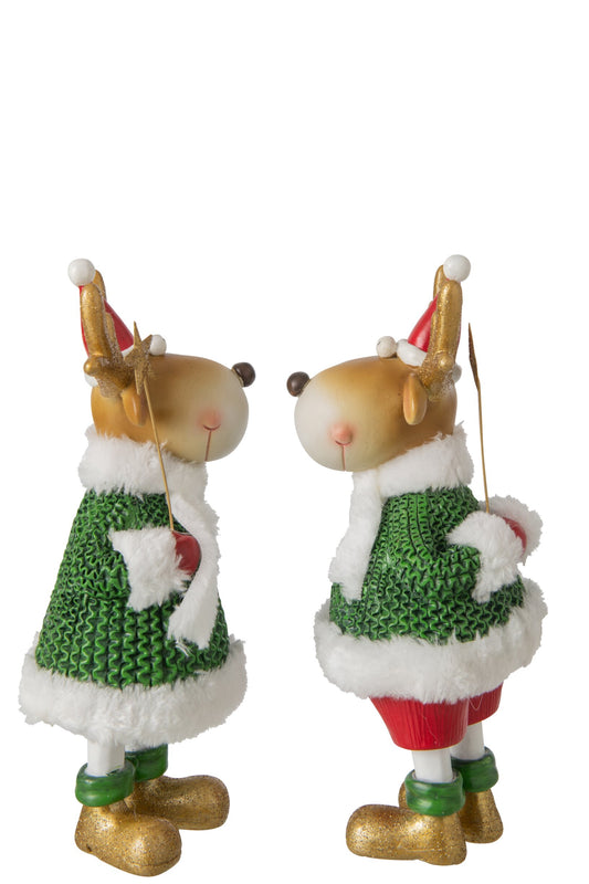 Reindeer Winter Clothes Polyresin Dark Green/Christmas Red Large Assortment Of 2
