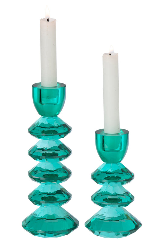Set Van 2 Kaarshouder Glas Turquoise