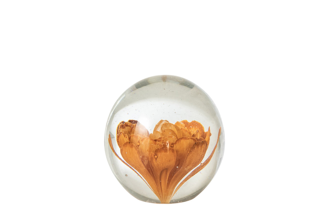Paperweight Ball Flowers Glass Bronze Small