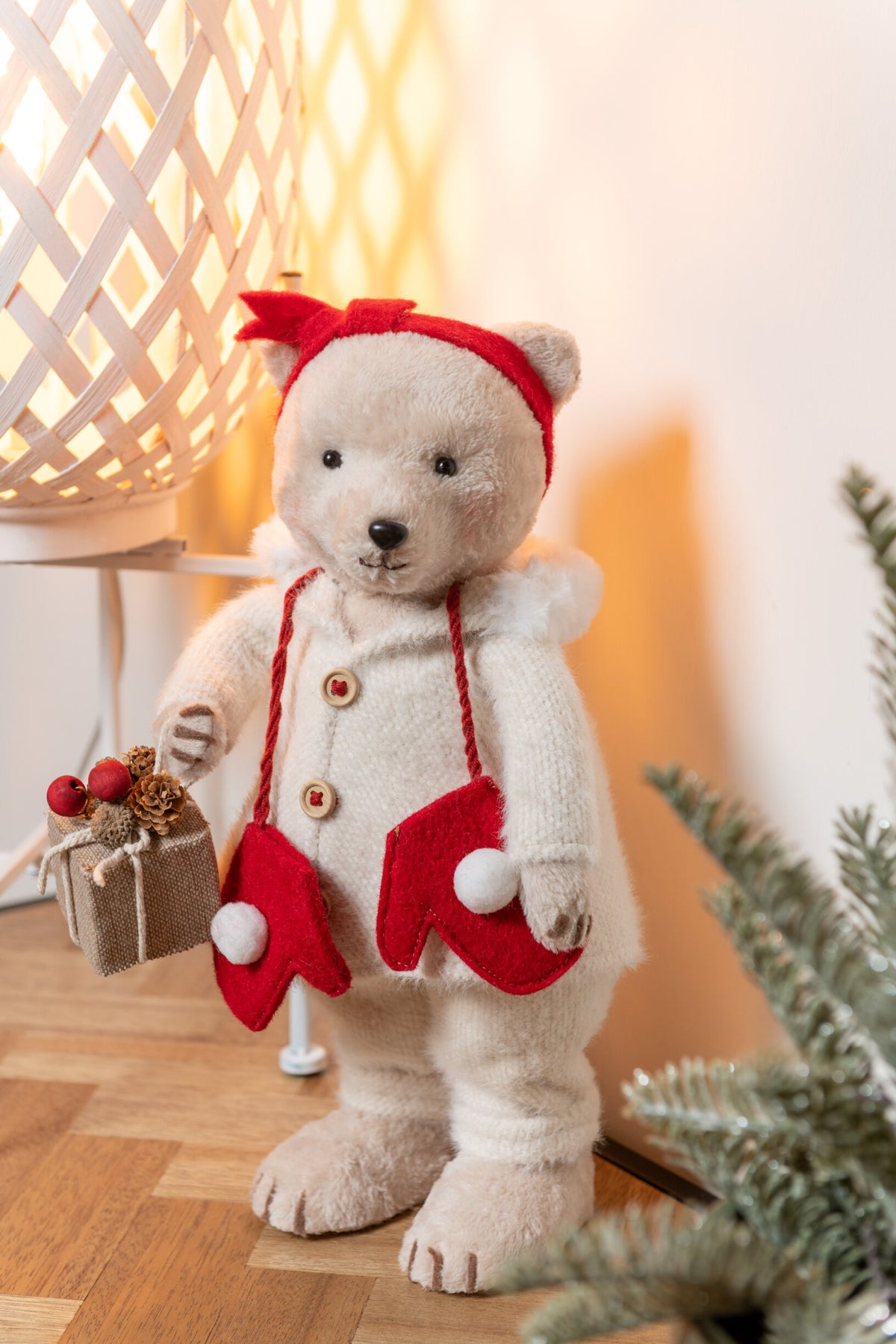 Bear Standing Boy/Girl Textile Beige/Red Medium Assortment Of 2