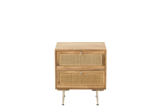 Bedside Table Rattan Mango Wood Natural