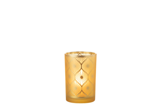 Windlicht Ruit Bloemen Glas Geel Large
