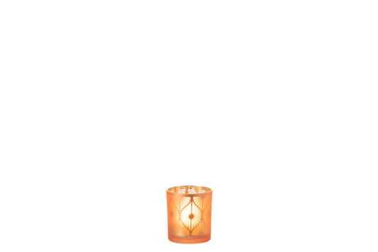 Theelichthouder Ruit Bloemen Glas Oranje Small