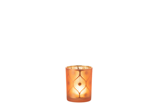 Windlicht Ruit Bloemen Glas Oranje Medium