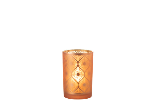 Windlicht Ruit Bloemen Glas Oranje Large