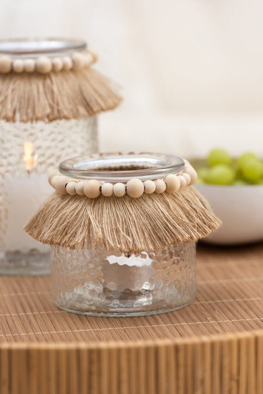 Theelichthouder Kralen Decoratie Glas Transparant Small