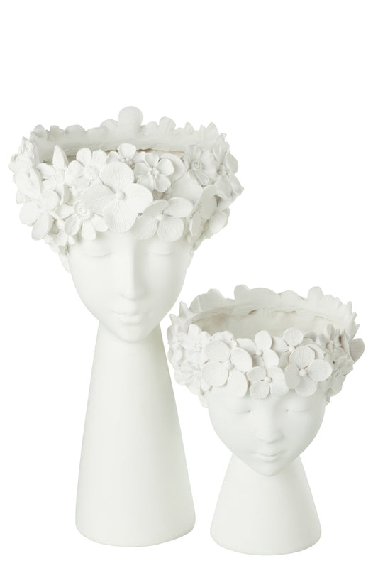Flowerpot Head Resin White Large