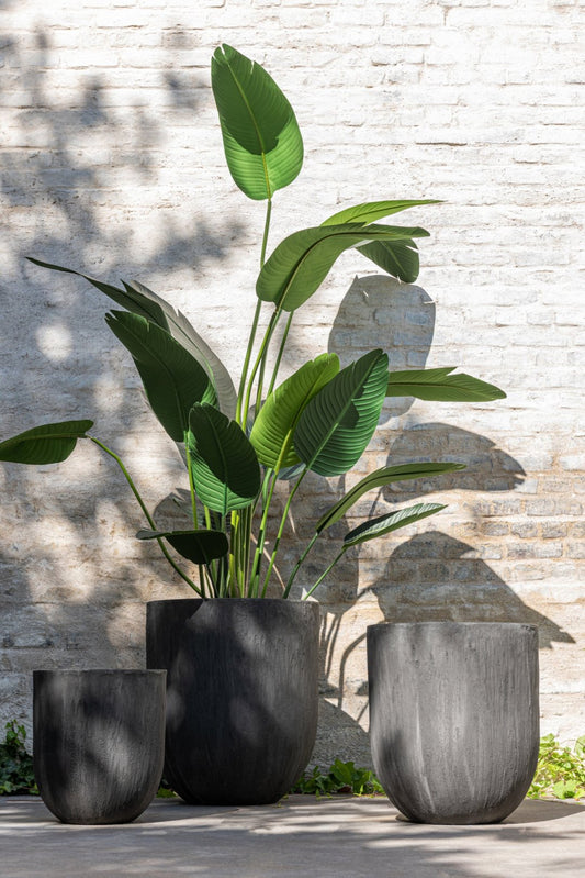 Set Of 3 Vases Round Ceramic High Black