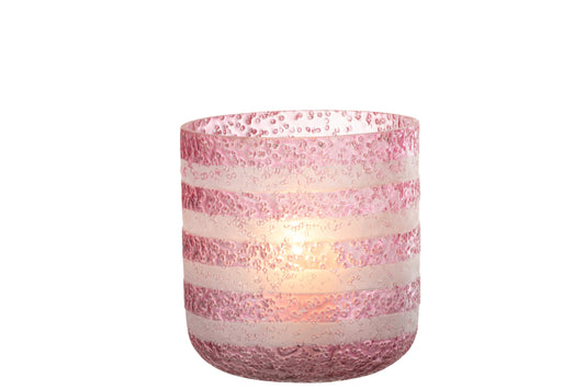Windlicht Strepen Glas Rood/Wit Large