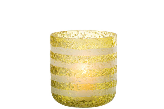 Windlicht Strepen Glas Geel/Wit Large