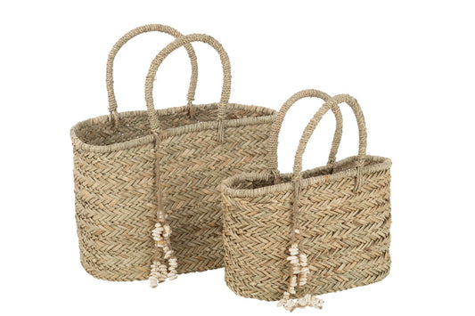 Strandtas schelpen jute naturel groot